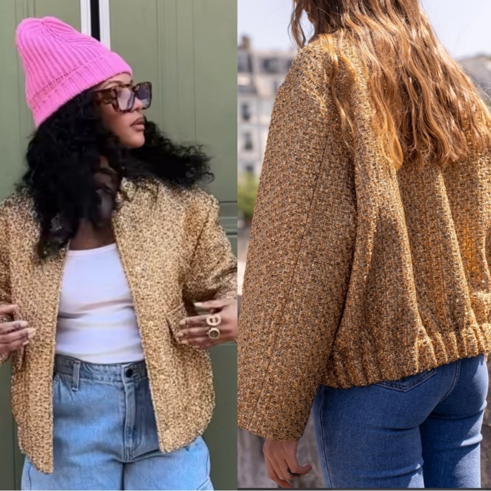 Liz Claiborne Gold Tweed Women’s Bomber Jacket - Picture 11 of 17